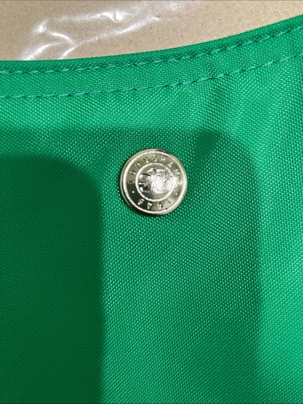 NEW Longchamp Green canvas Shoulder Tote with Silver Snap - Picture 6 of 15